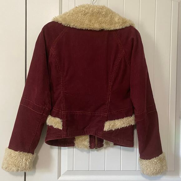 Vintage Y2K Big Chill Corduroy Aviator Jacket Burgundy Red Fur Women’s M - Picture 2 of 10